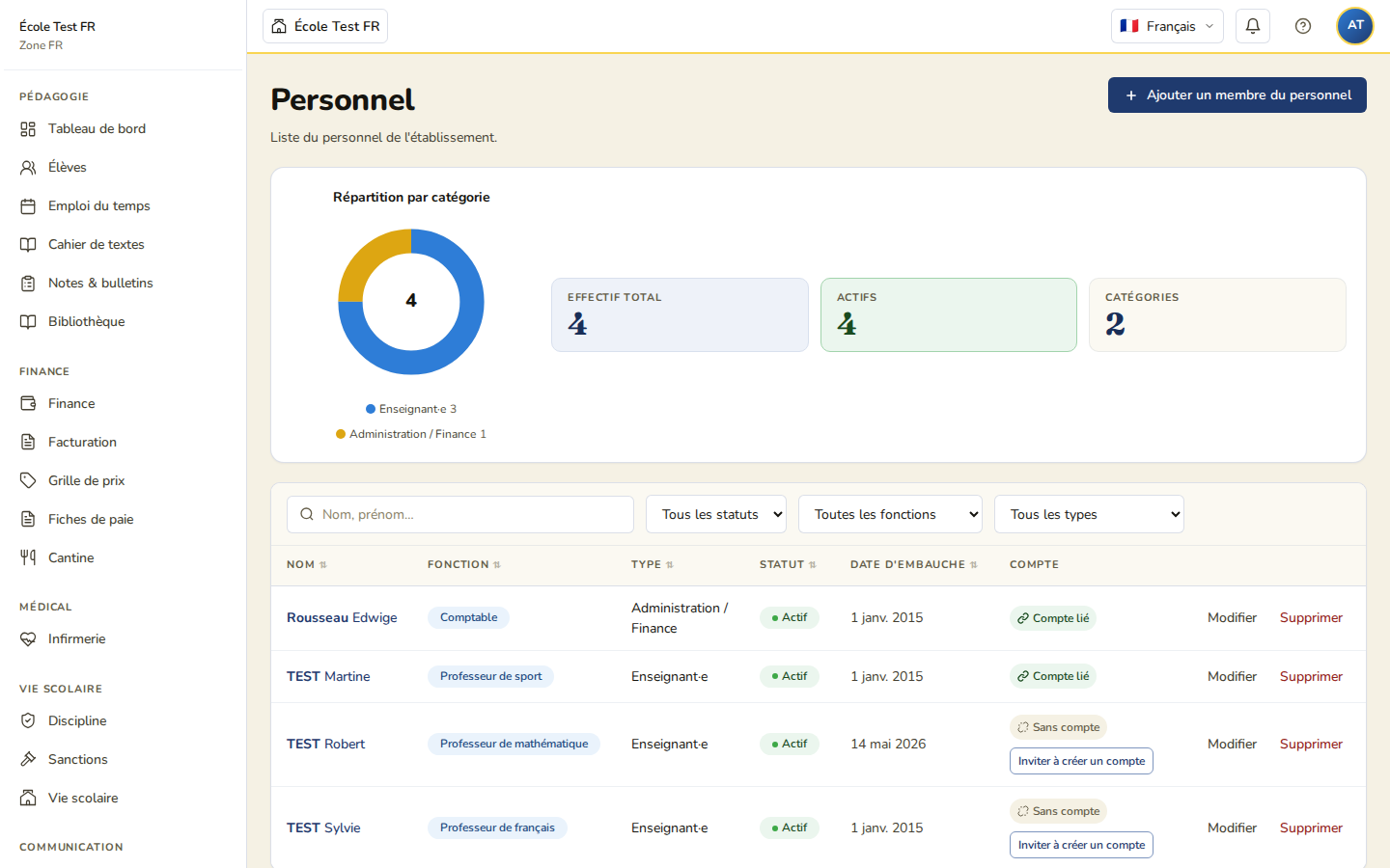 Gestion du personnel Schoolysoft