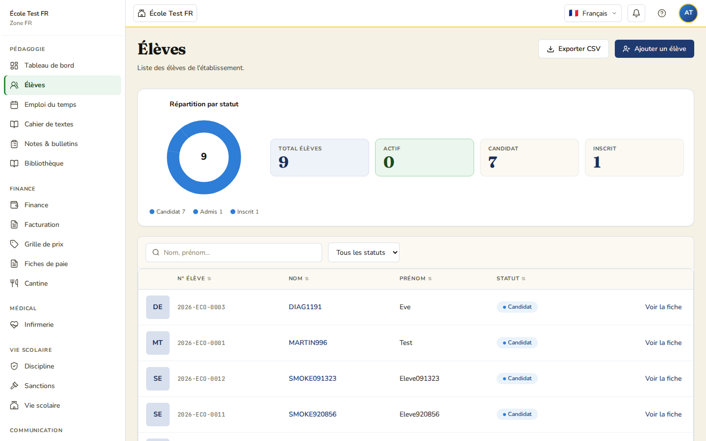 Liste des élèves Schoolysoft